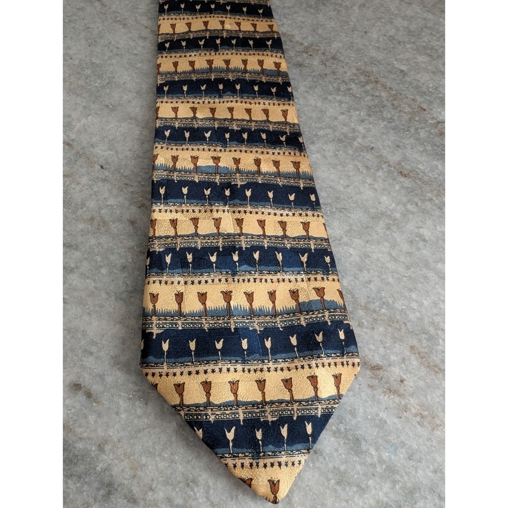Vintage Raphael Mens Neck Tie Yellow‎ Blue Floral Design
